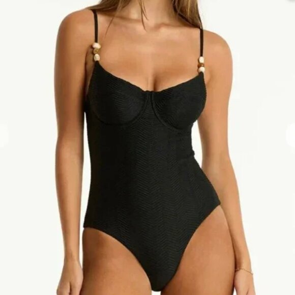 Sea Level Australia Caracus Balconette One Piece in Black Size 6 - Picture 1 of 7